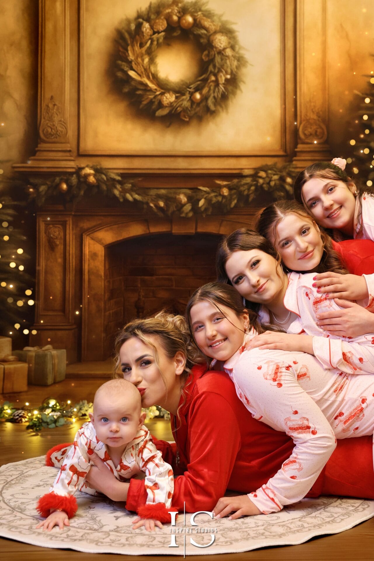 Christmas photos in matching pyjamas with fun family poses