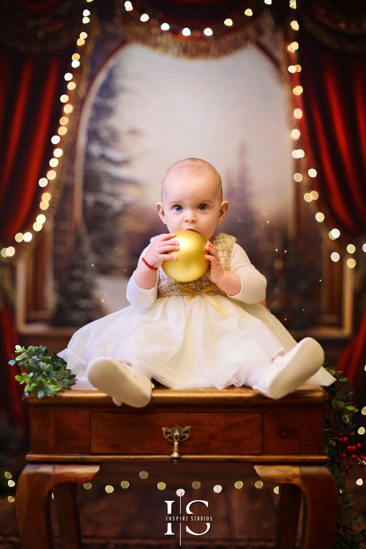 Toddler festive luxury Christmas photoshoot with elegant décor