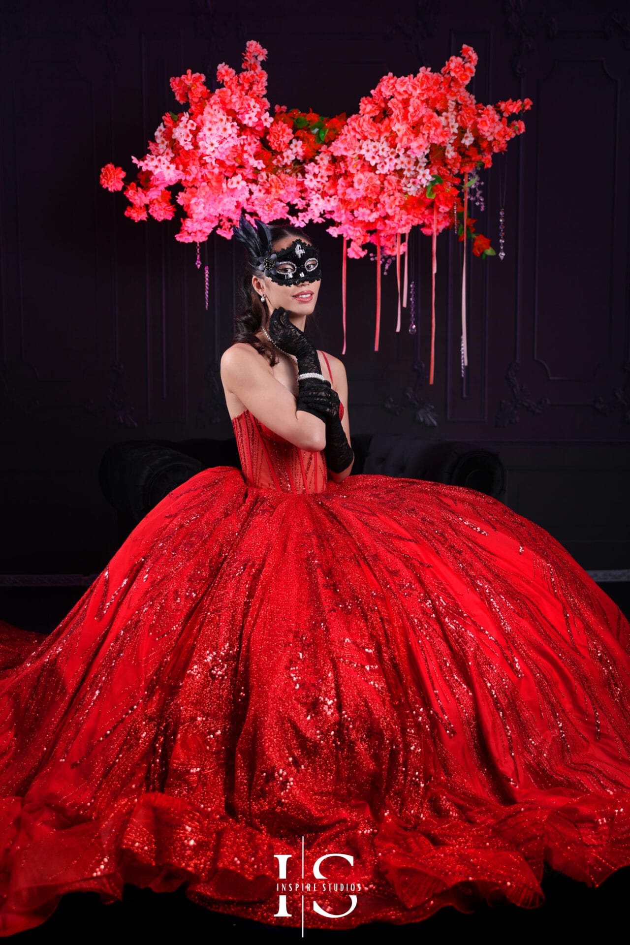 Filipino 18th birthday debut photoshoot featuring luxury gown, tiara, and studio portrait photography.