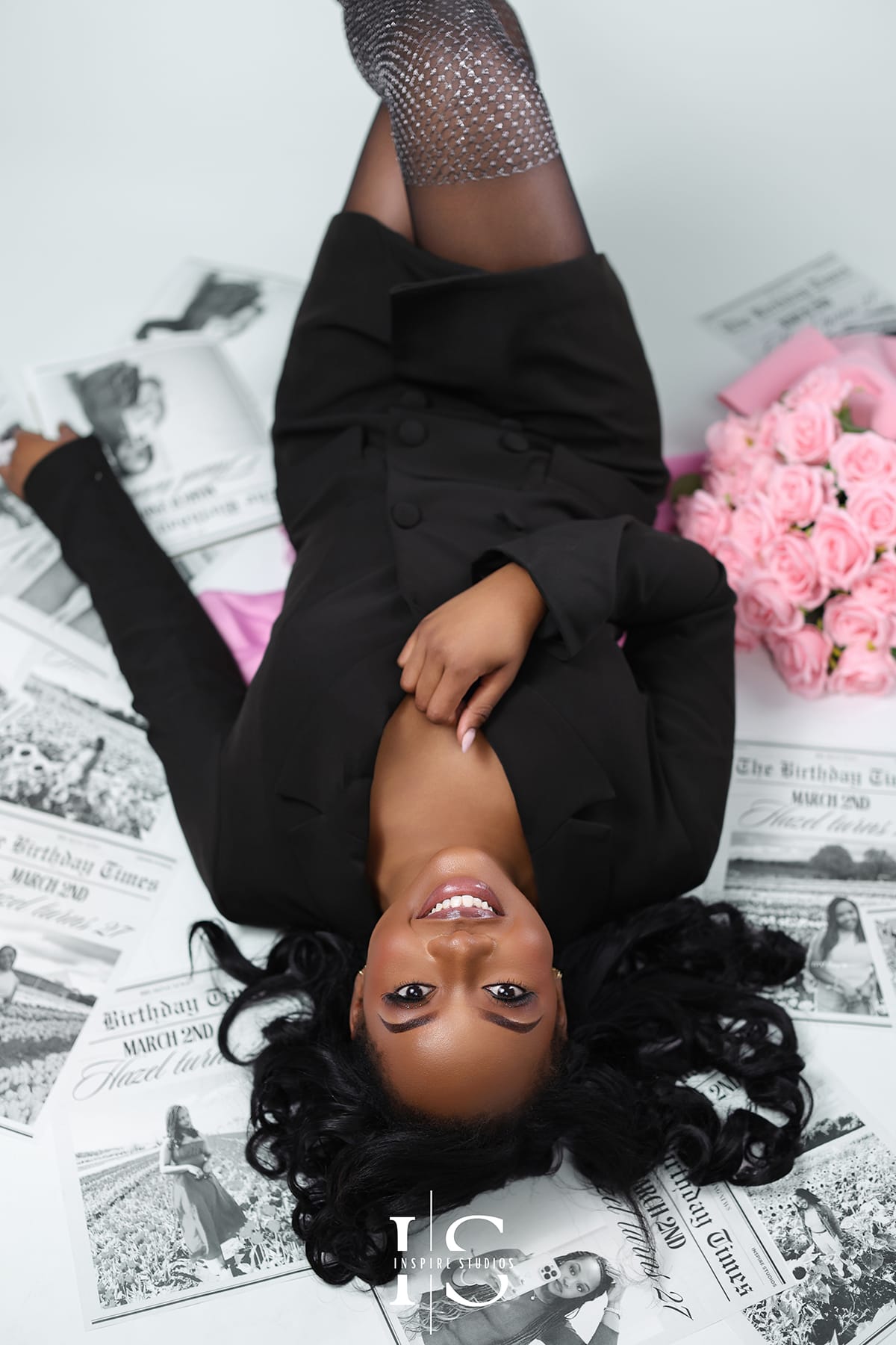 Newspaper theme photoshoot at Inspire Studios Walthamstow with editorial luxury styling.