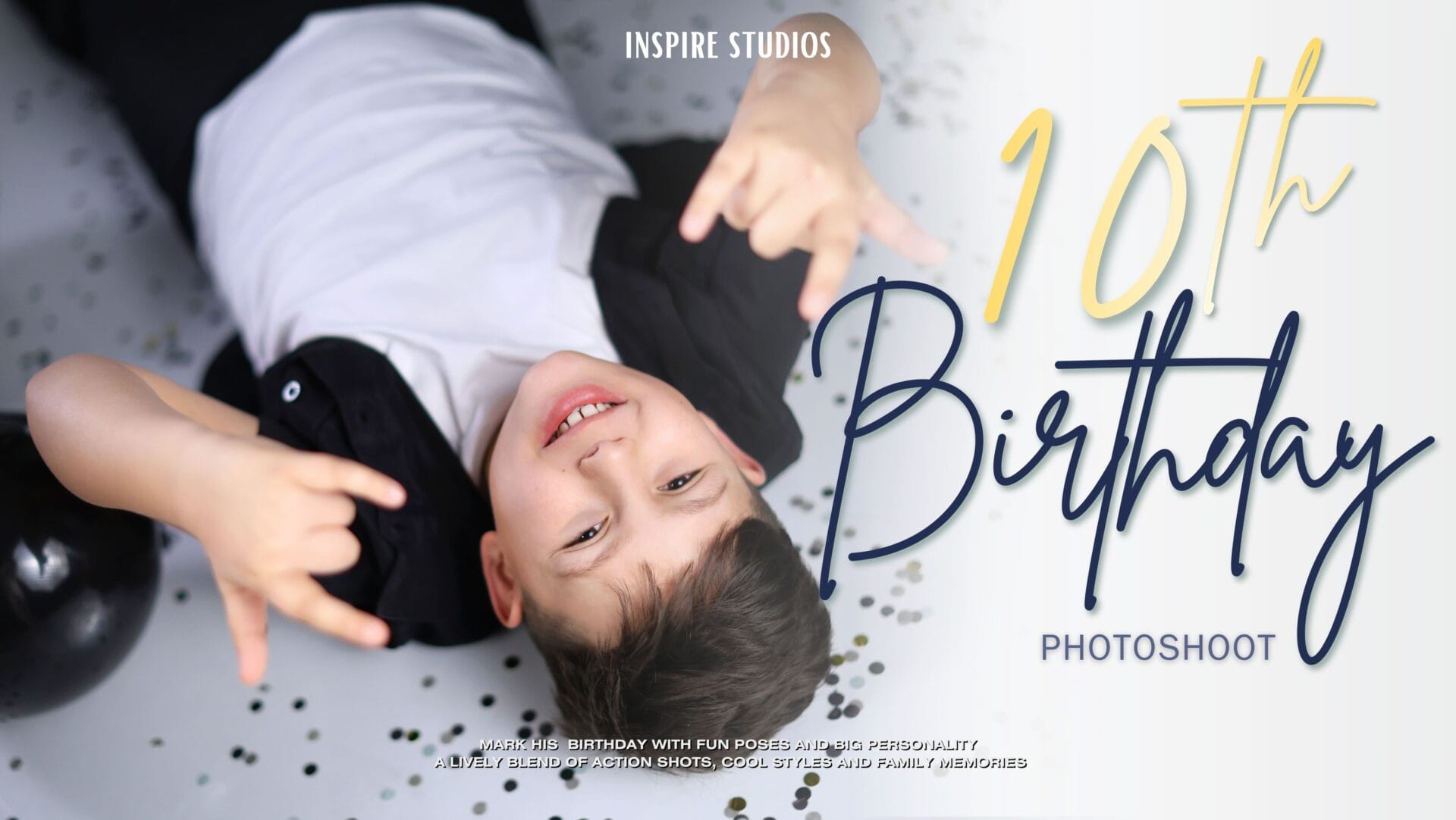 10th birthday boy studio photoshoot in London with modern styling and clean background