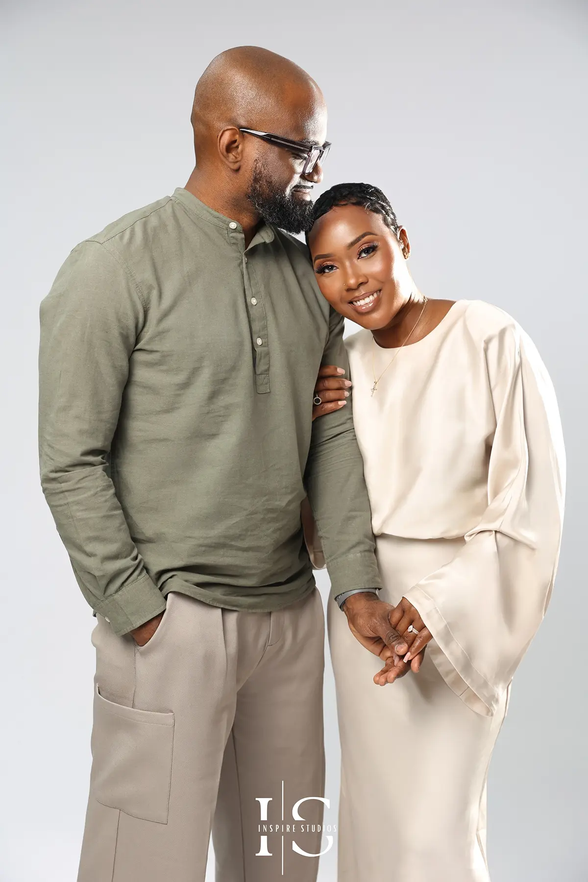 10th wedding anniversary studio photoshoot with couple portrait and romantic lighting