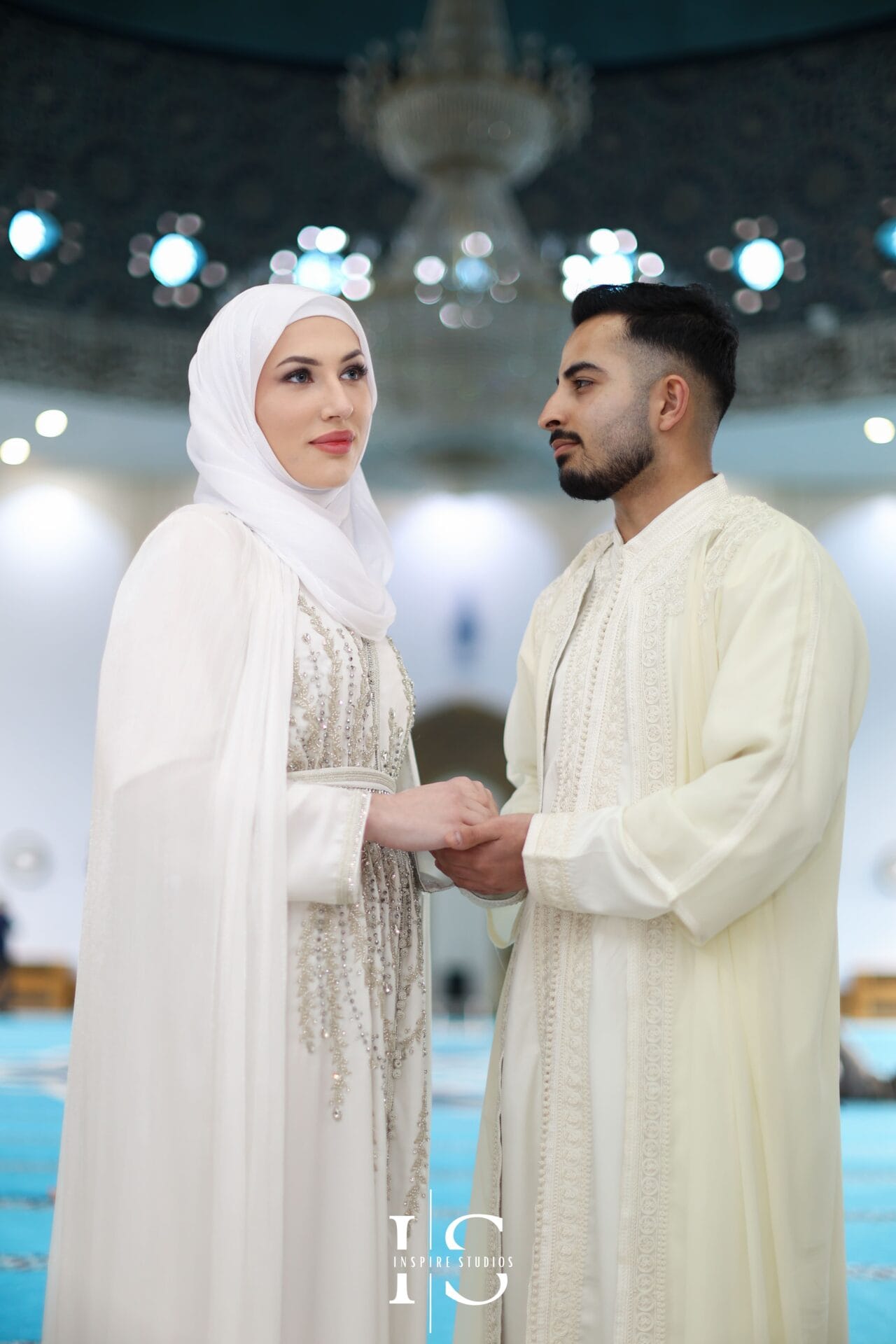 Nikkah couple portraits at Central London Mosque London bride and groom together