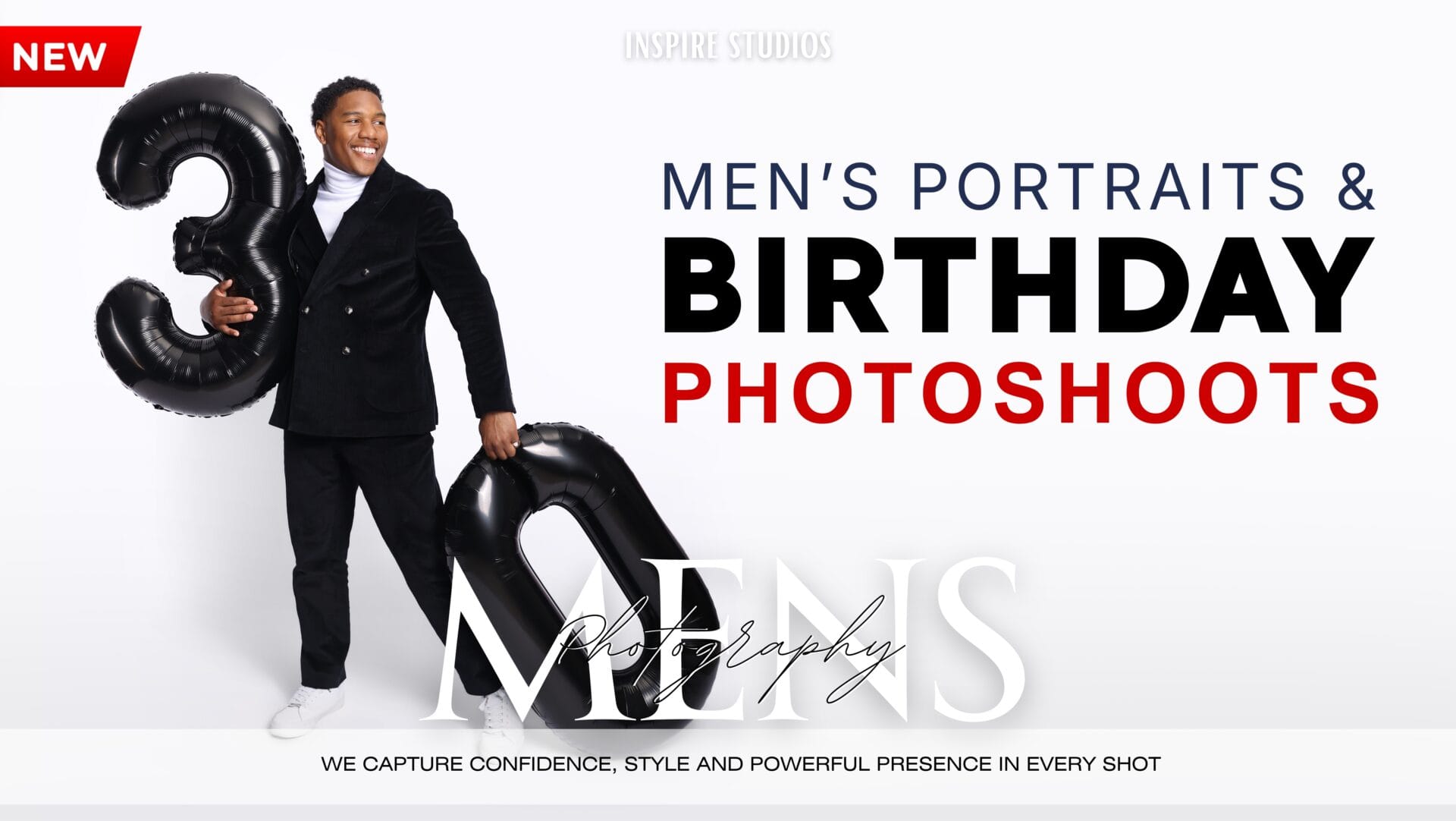 Men’s studio portrait and birthday photoshoot in London with modern lighting and clean background