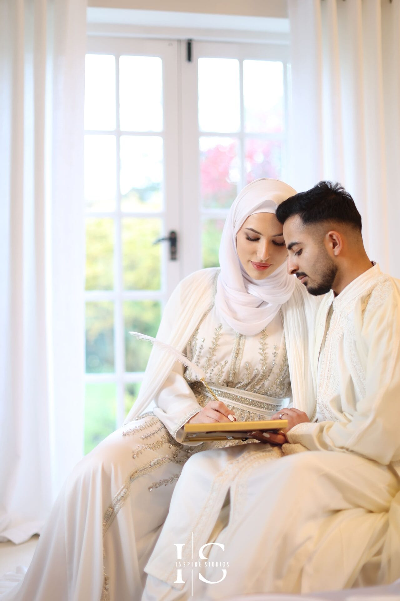 Natural Nikkah wedding photography of bride and groom at London Central Mosque Central London