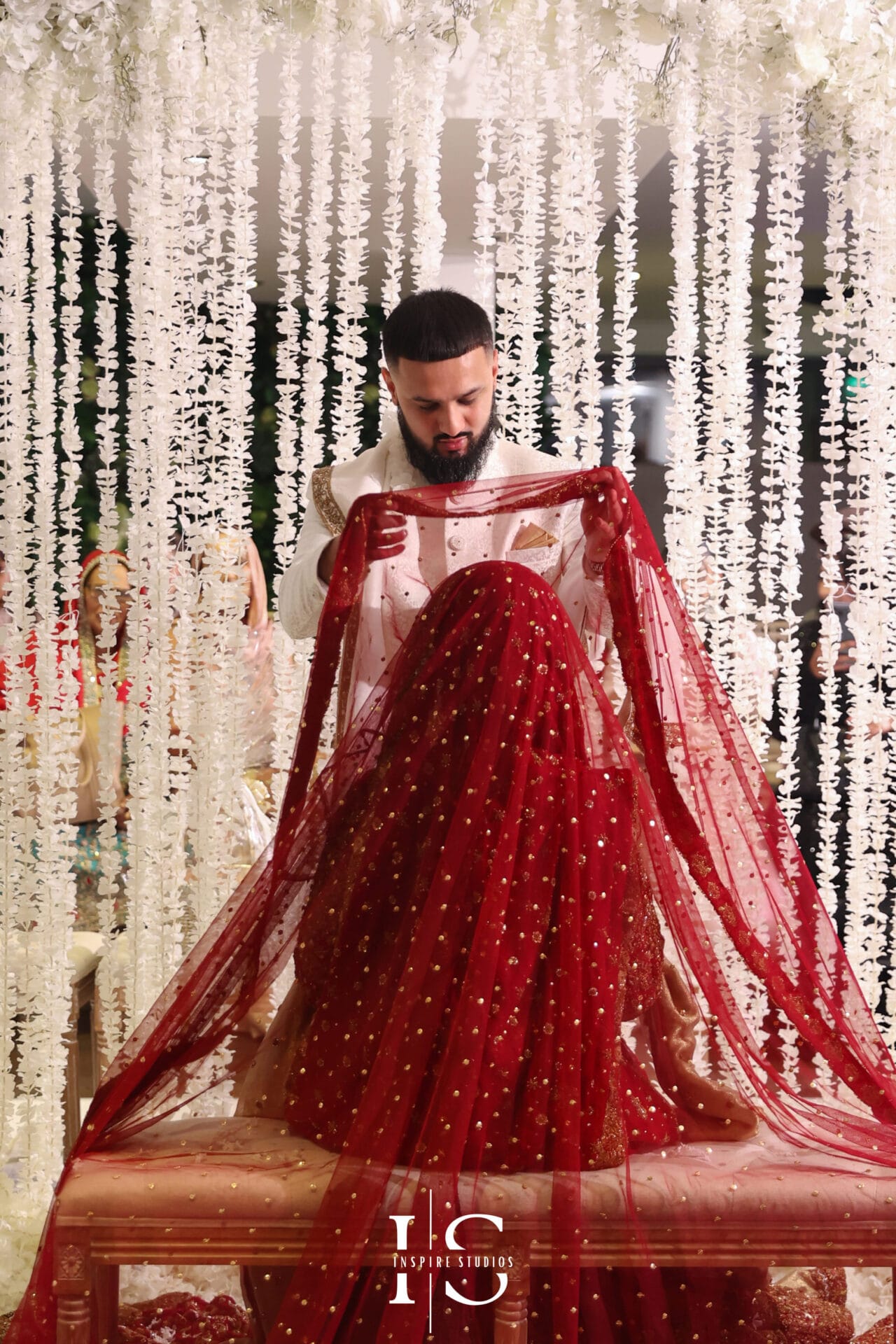 Female wedding photographer capturing a Nikkah ceremony in London for an Asian Muslim wedding couple during their Islamic marriage celebration
