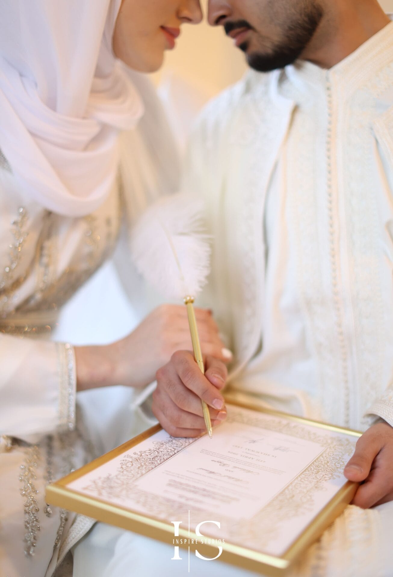 Traditional Nikkah ceremony bride and groom portrait at London Central Mosque in Central London