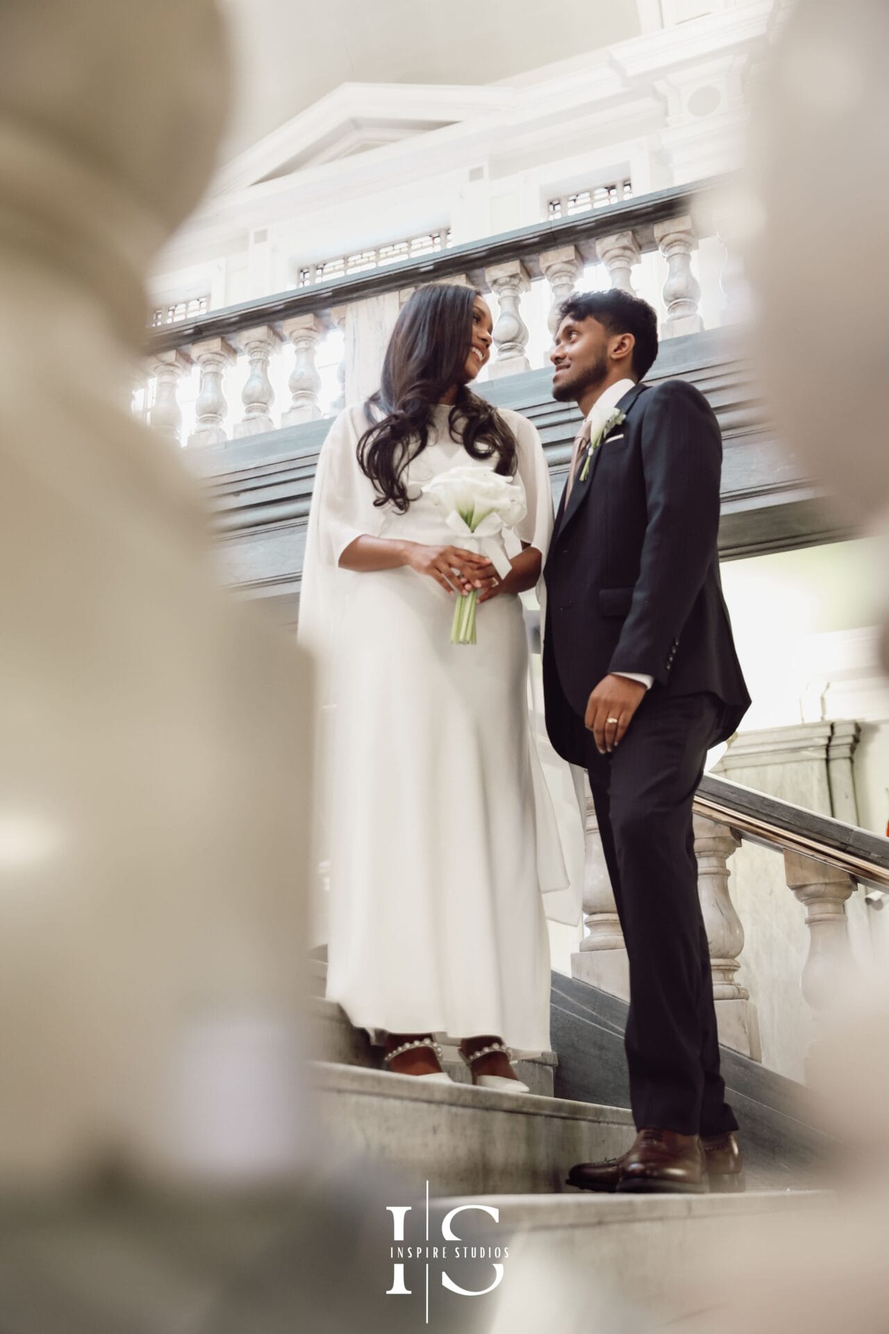 Bride and groom portrait at Islington Town Hall London wedding