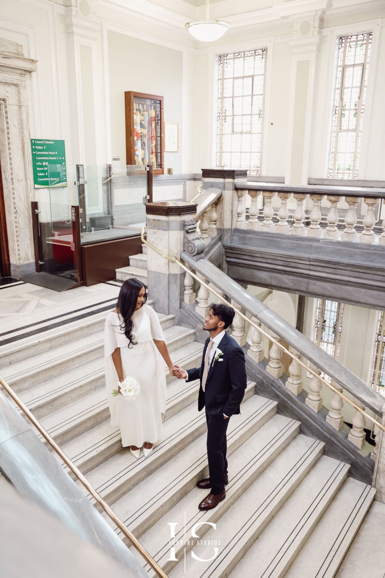 Couple portrait by wedding photographer at Islington Town Hall London