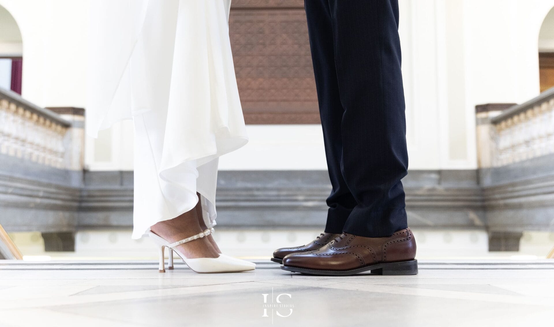 Elegant wedding moment at Islington Town Hall with couple in natural pose