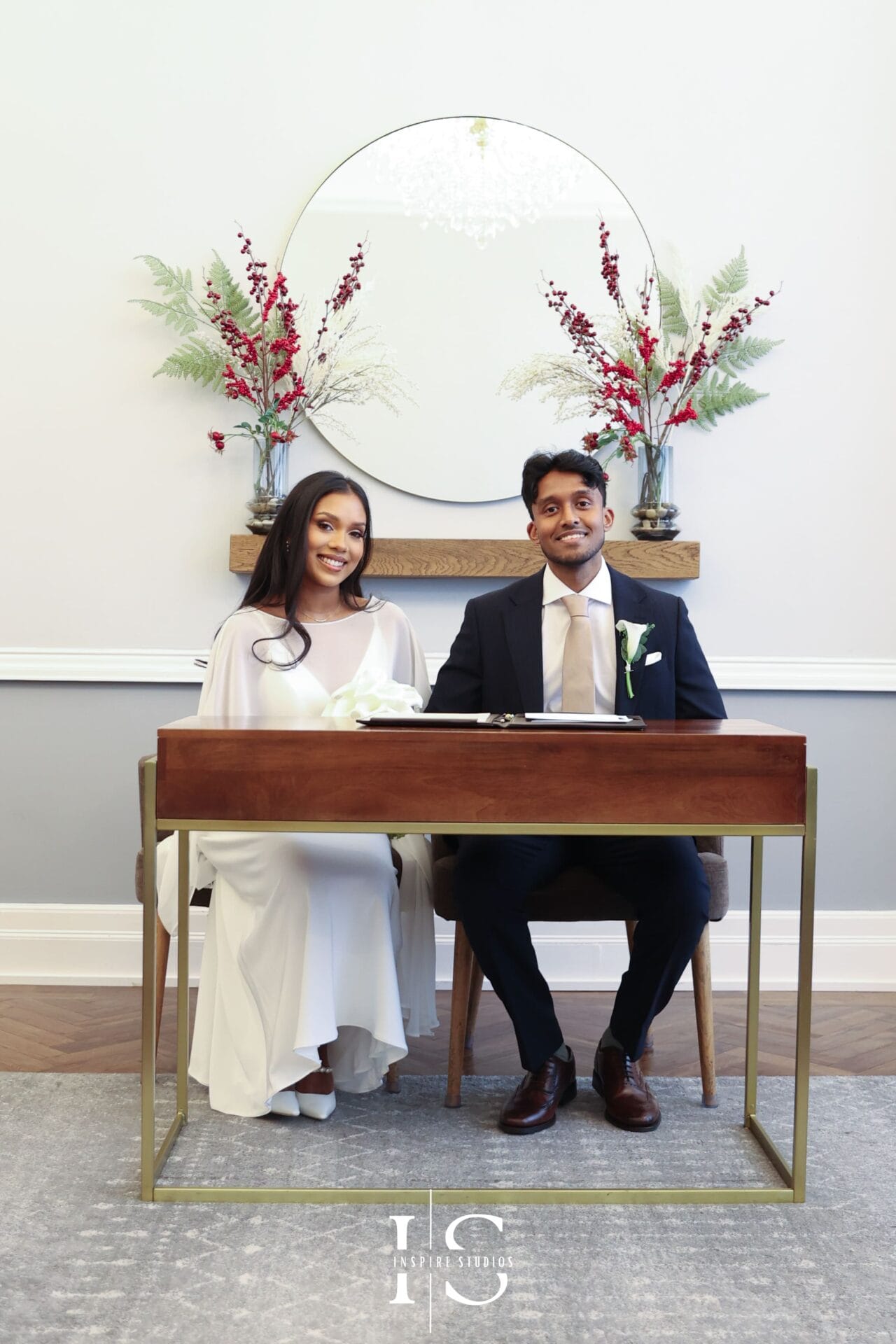 Registry wedding ceremony details in Islington London showing decor and rings
