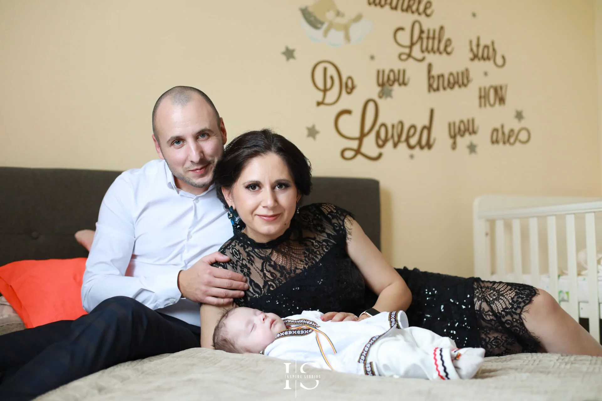 Baby portraits at home in London before the christening ceremony.