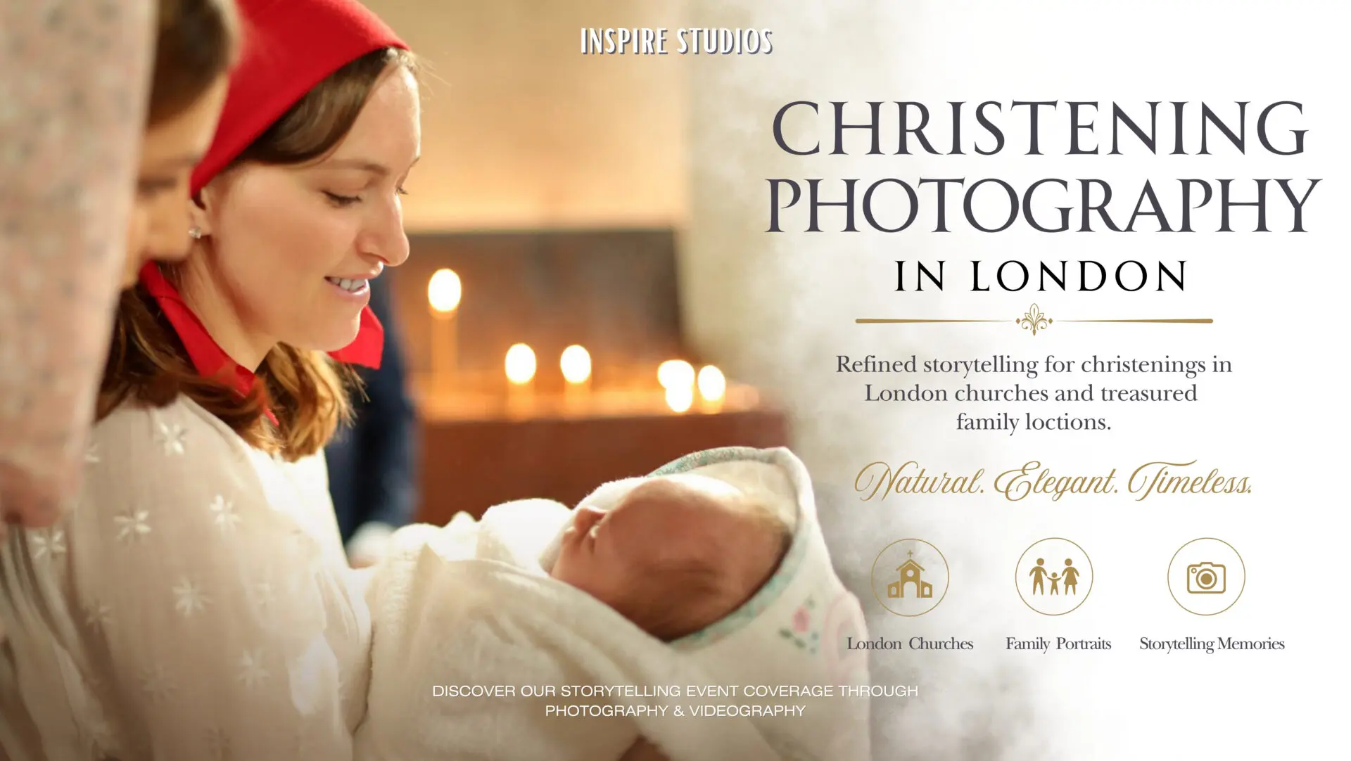 Christening photography and videography in London churches and family locations by Inspire Studios, capturing elegant baptism memories.