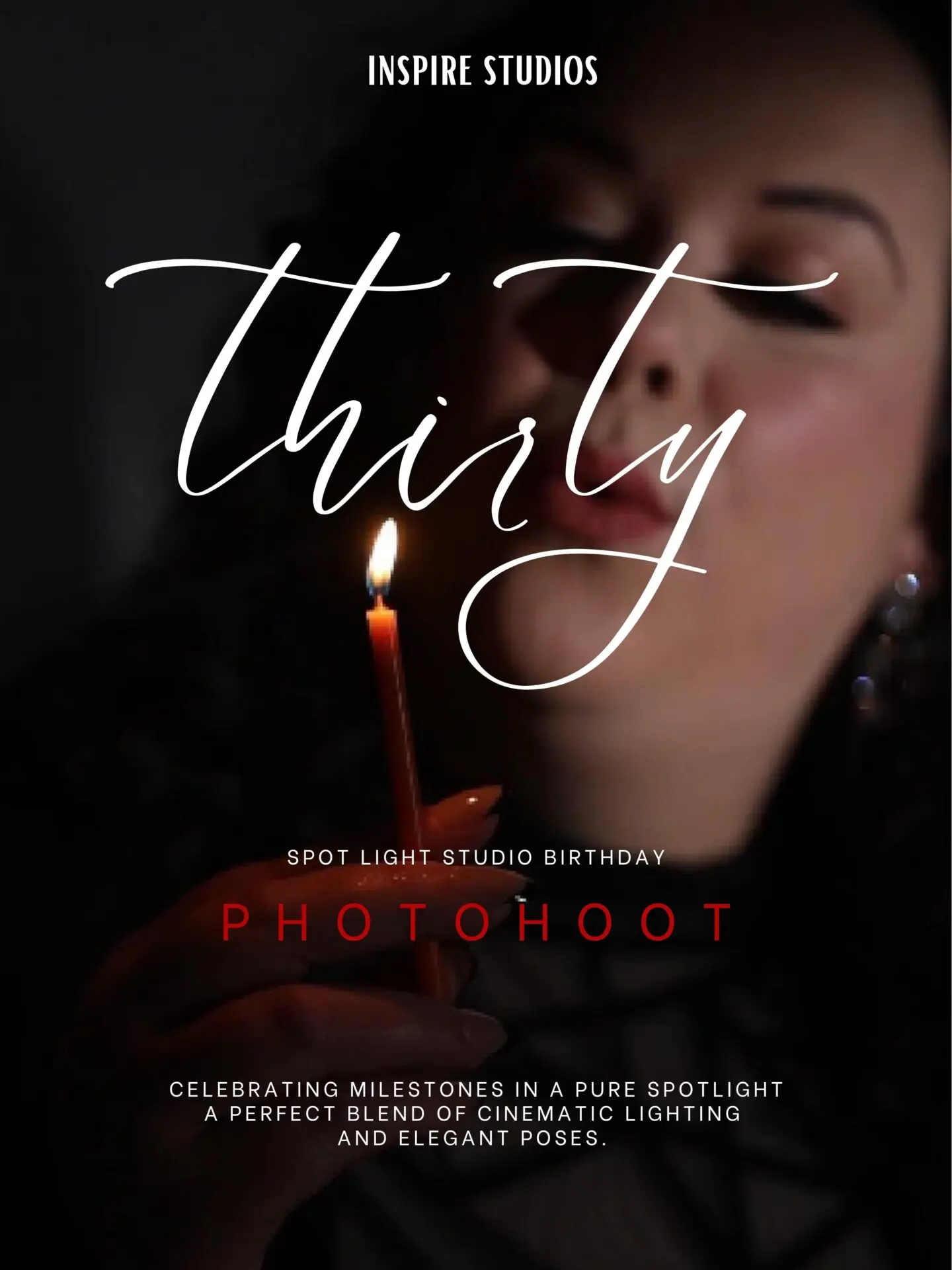 30th birthday spotlight photoshoot at Inspire Studios London TikTok reel cover.