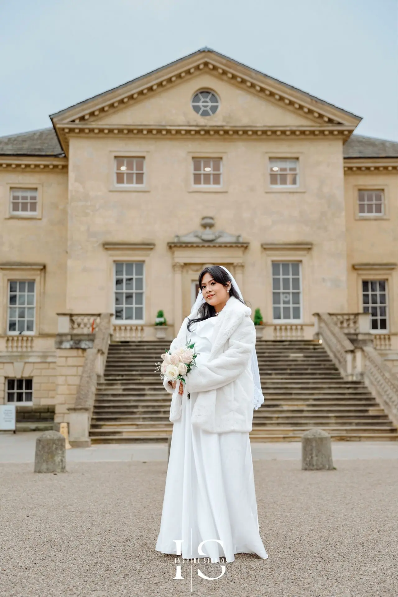 Filipino newlyweds photographed outside the historic Danson House building in Bexley after their registry wedding.