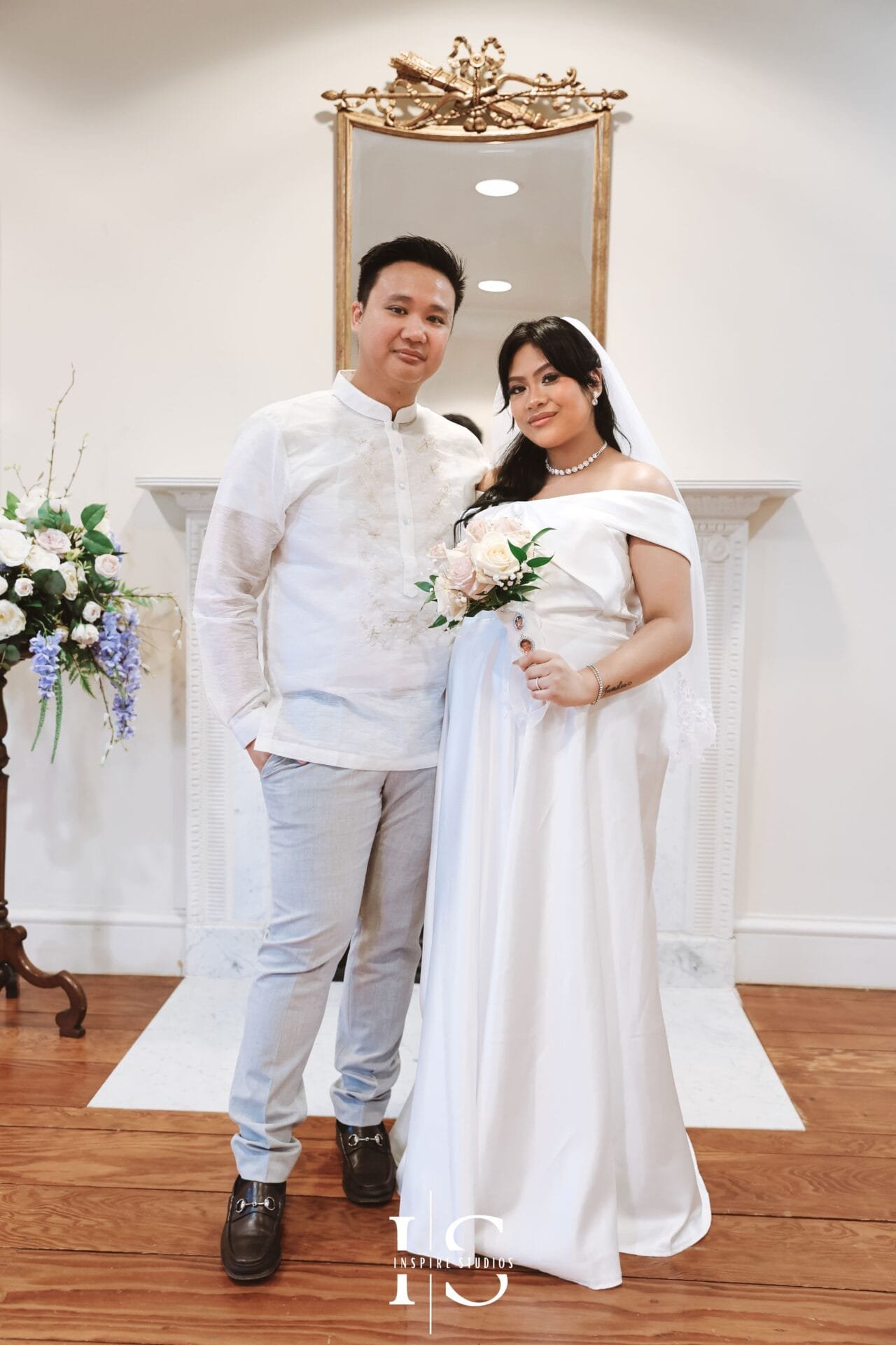 Filipino bride and groom together during their registry wedding photography session at Danson House in Bexley.