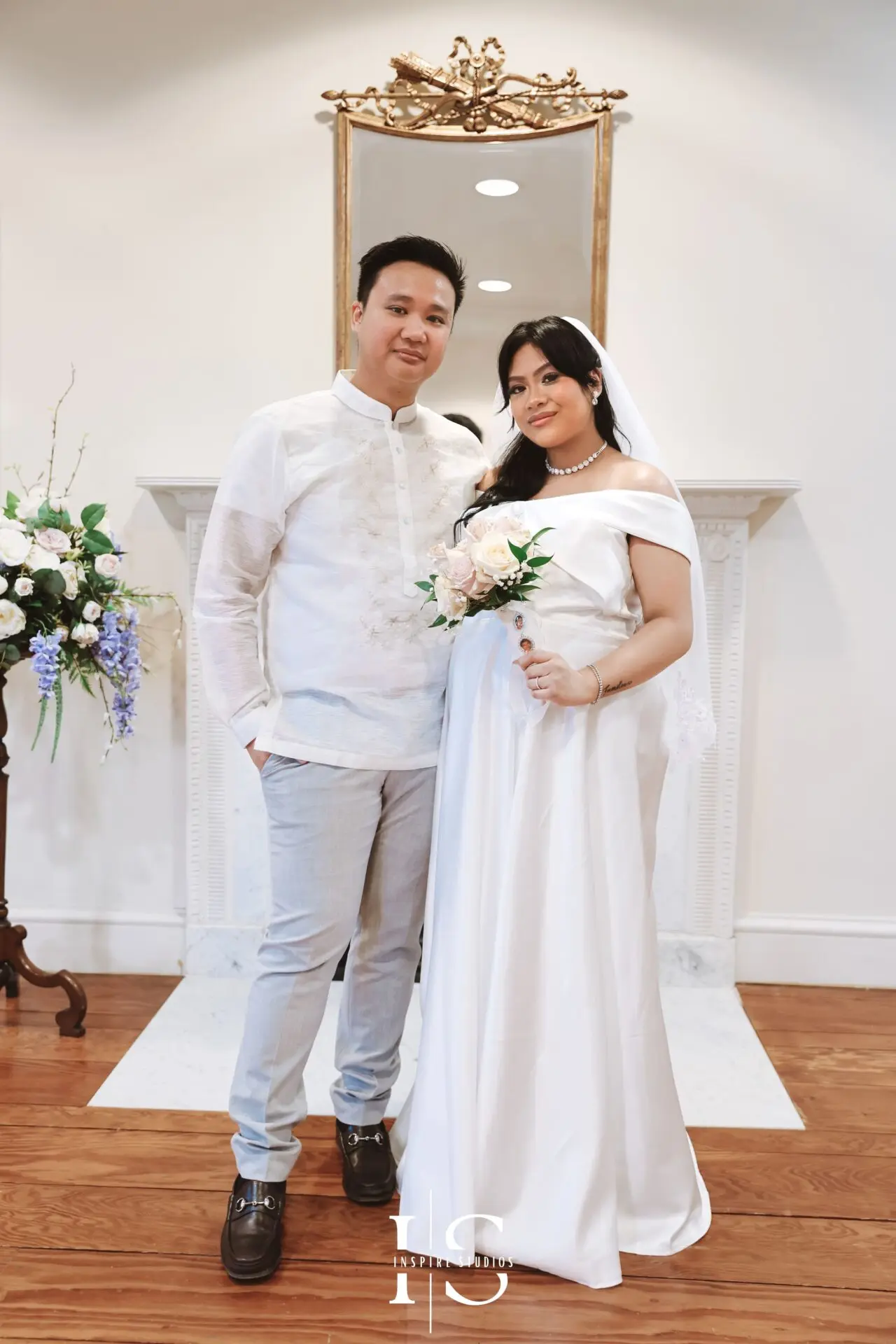 Filipino bride and groom together during their registry wedding photography session at Danson House in Bexley.