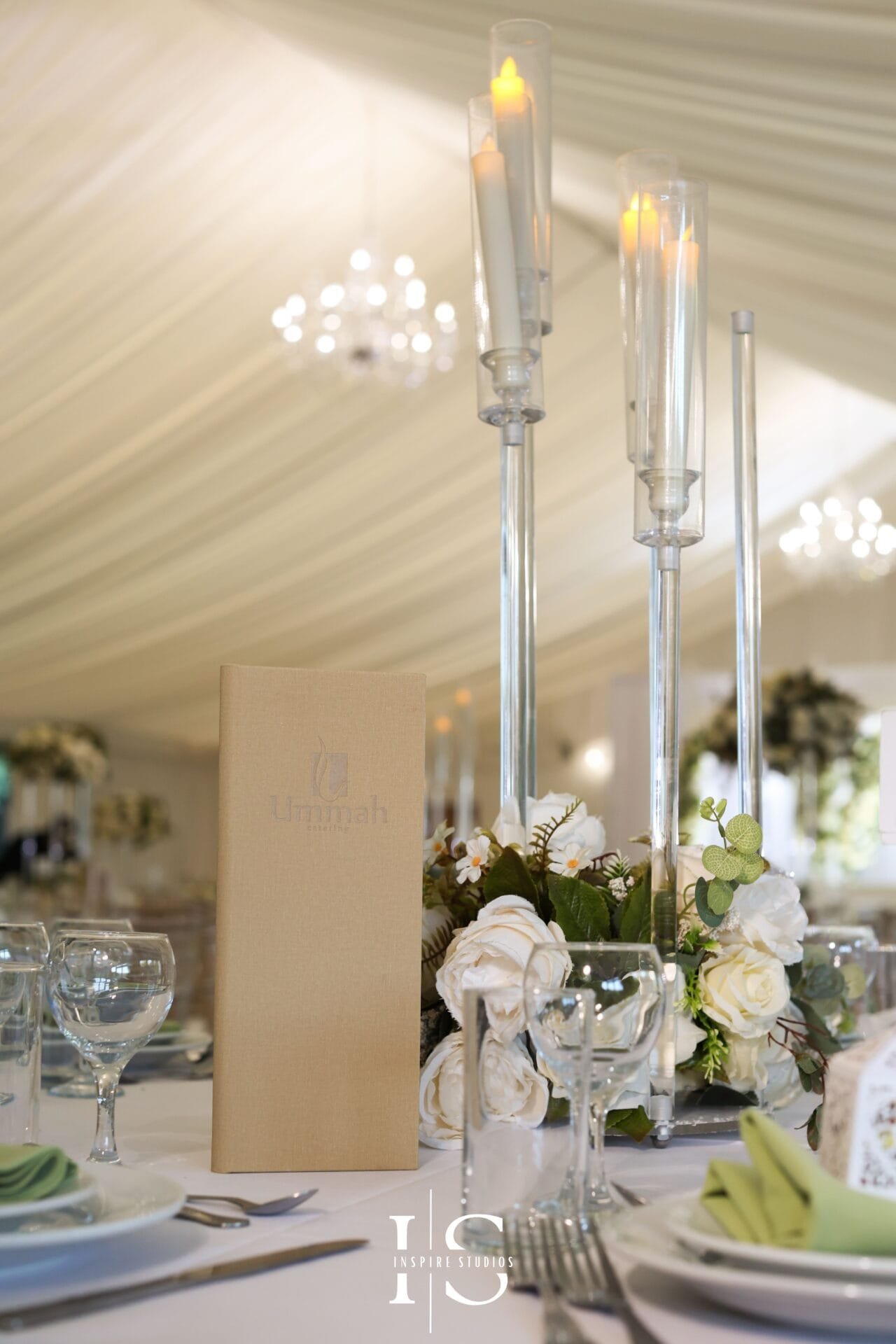 Wedding decorations arranged inside Hylands House in Chelmsford, Essex.