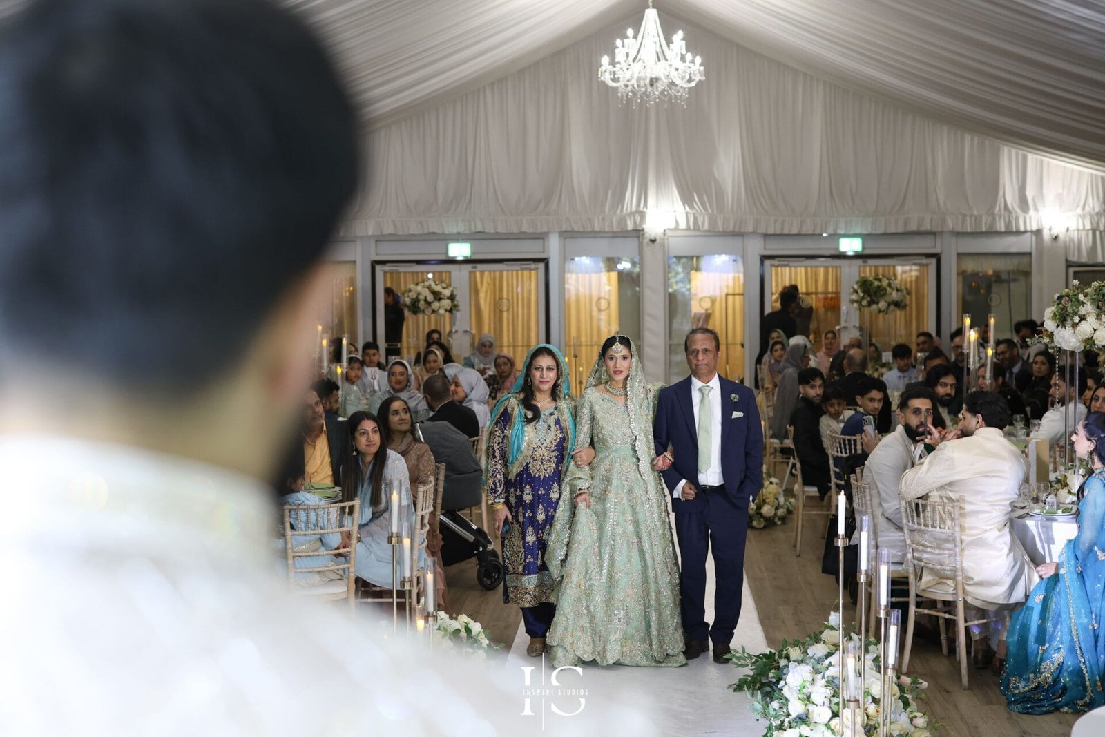 Wedding reception celebration inside Hylands House in Chelmsford, Essex.