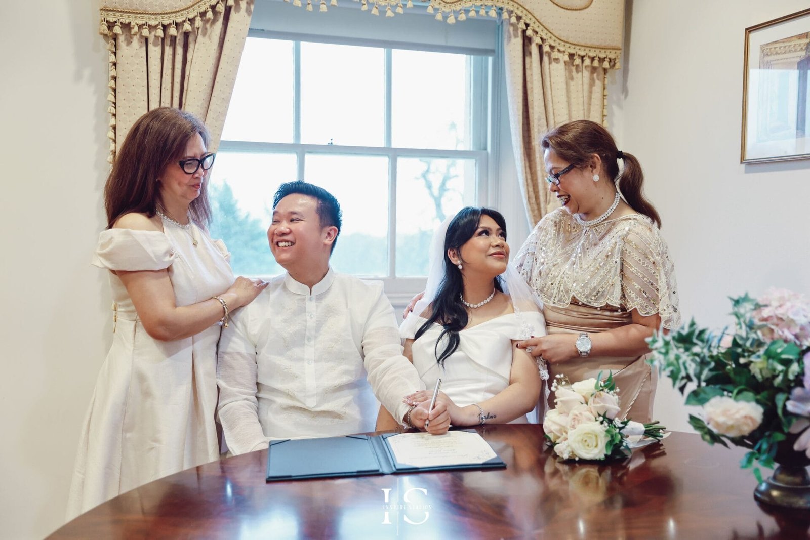 Filipino newlywed couple photographed by Inspire Studios during their registry wedding at Danson House, Bexley.