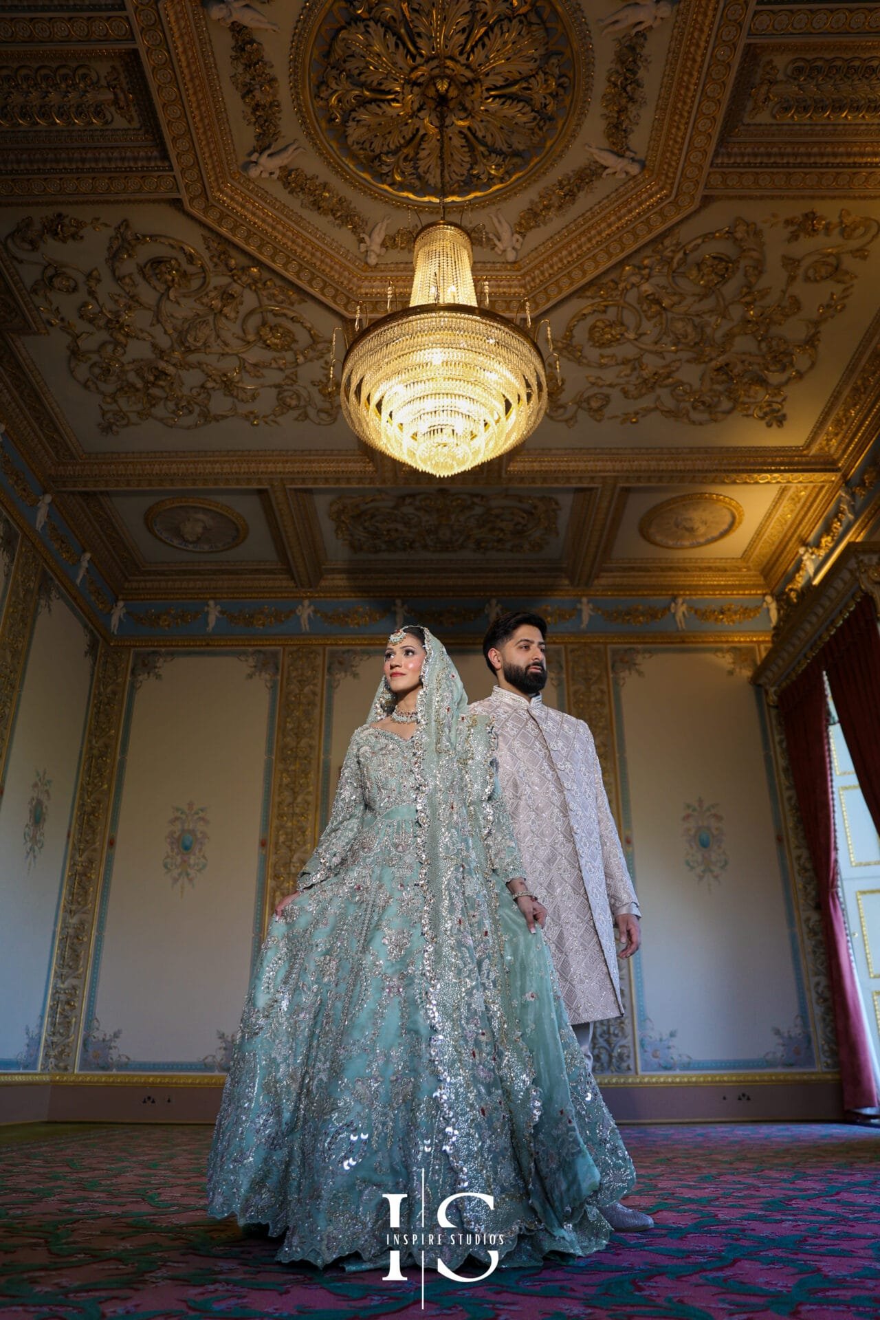Pakistani wedding couple photographed at Hylands House in Chelmsford, Essex.