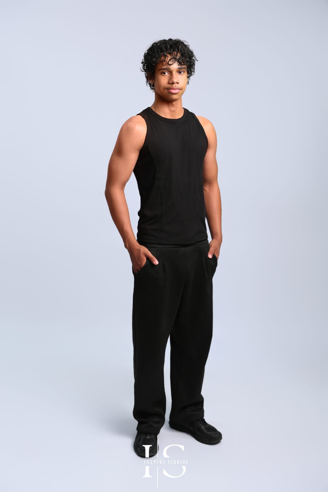 Model portfolio photoshoot with professional studio lighting for clean portrait images.