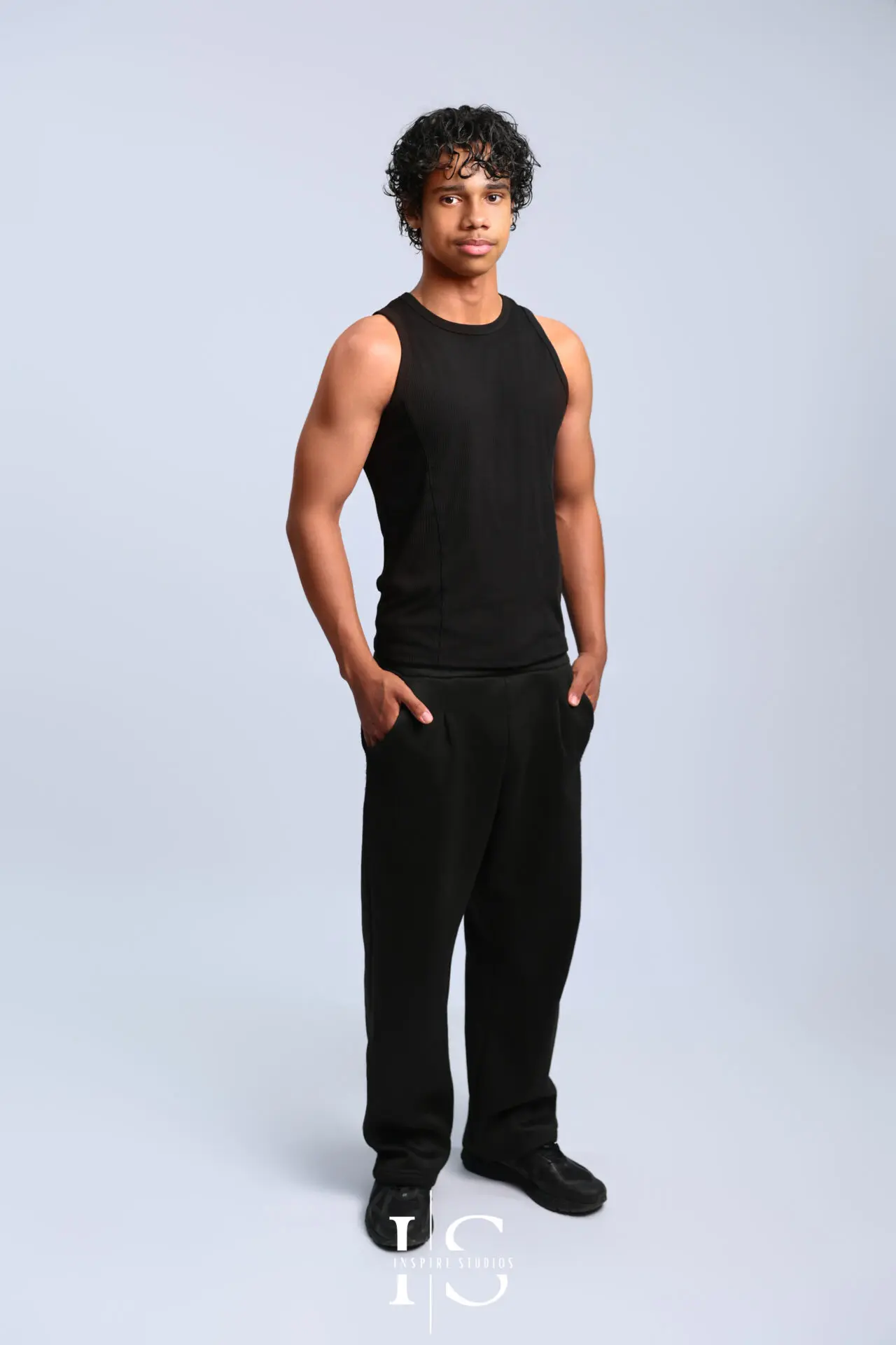 Model portfolio photoshoot with professional studio lighting for clean portrait images.