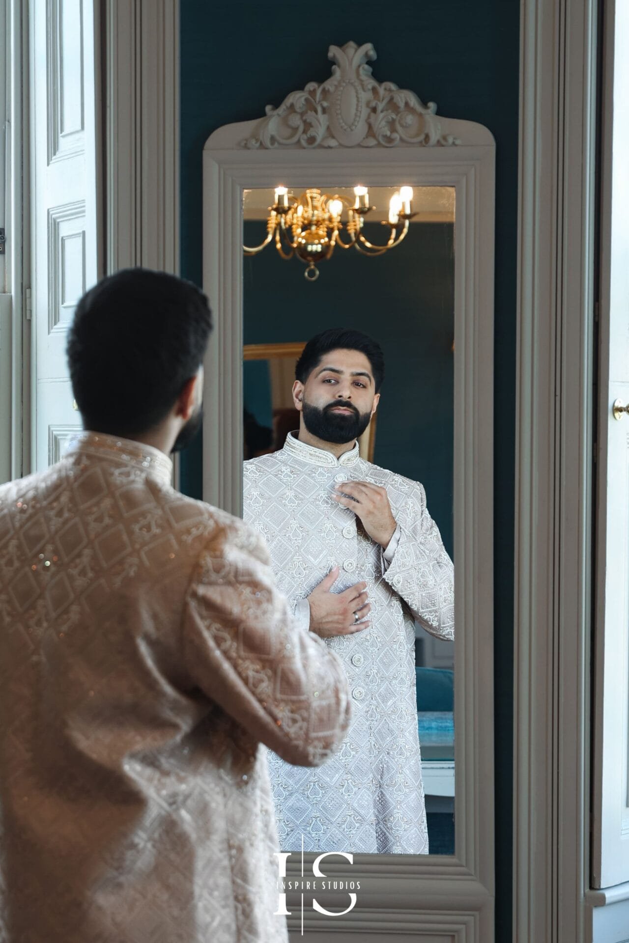 Groom in Pakistani wedding attire during his Hylands House wedding.
