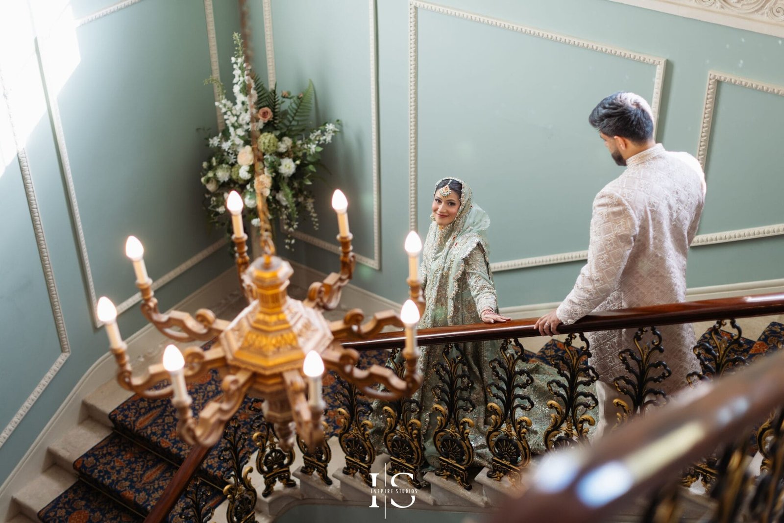 Pakistani bride and groom posing for a couple photoshoot at Hylands House.
