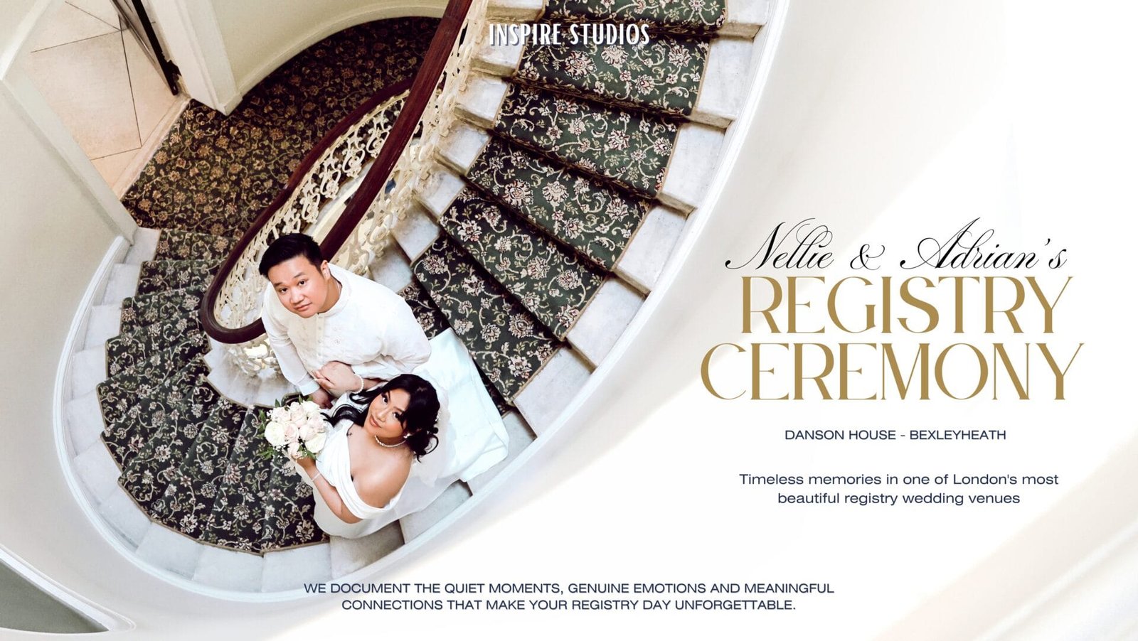 Newly married couple photographed at Danson House in Bexley after their registry wedding.