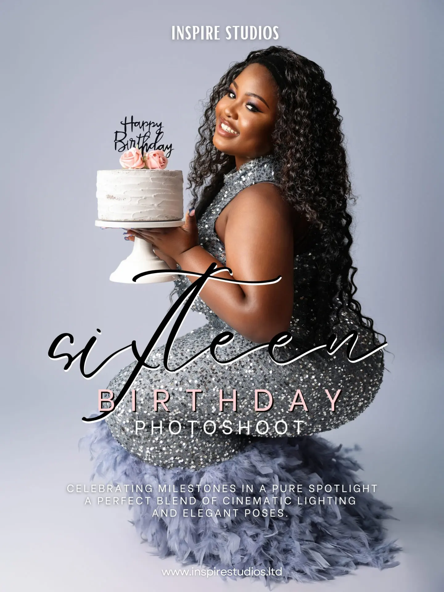Sweet sixteen studio birthday photoshoot ideas TikTok reel cover in London.