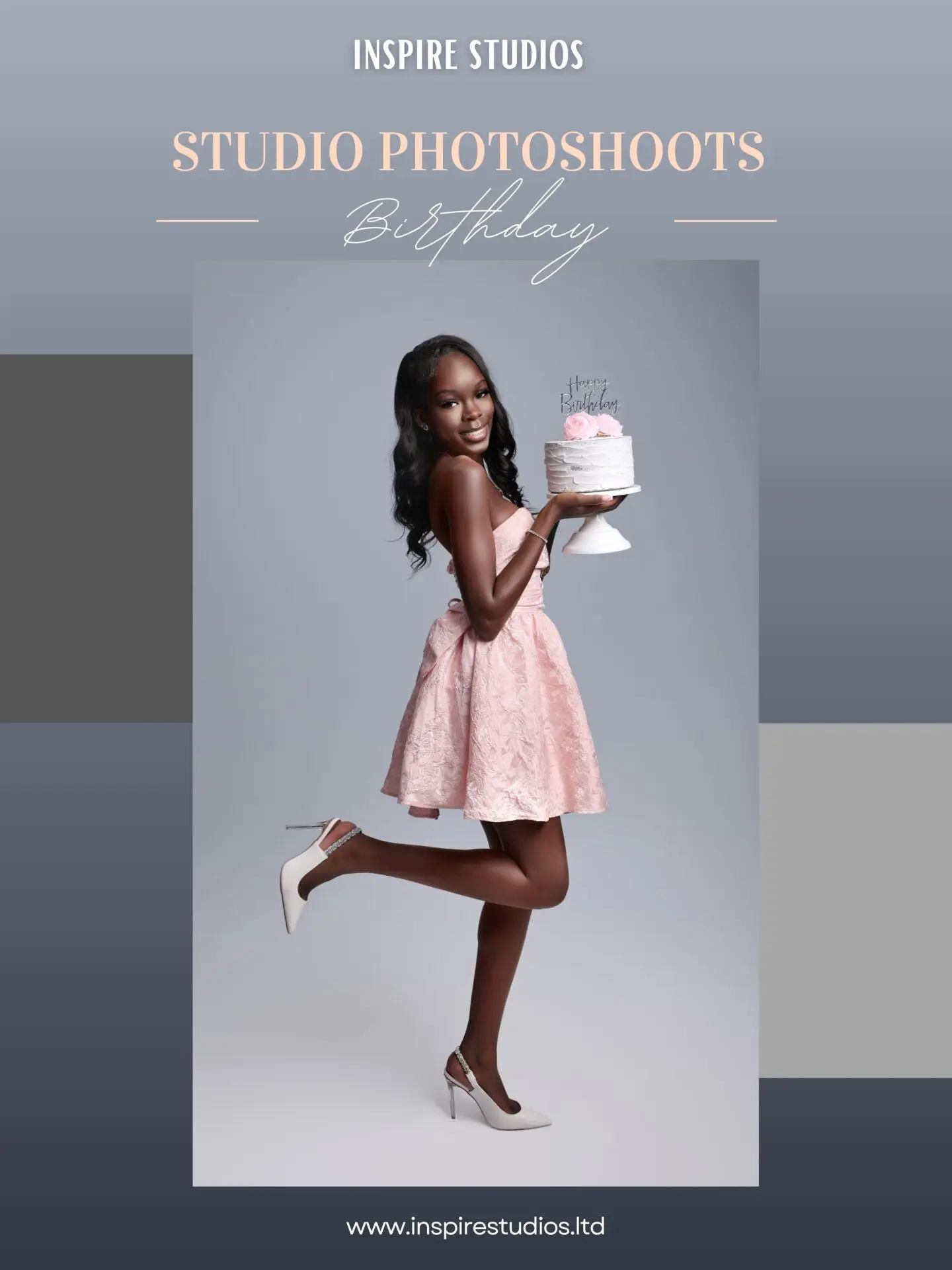 Birthday studio photoshoot ideas TikTok reel cover at Inspire Studios London.