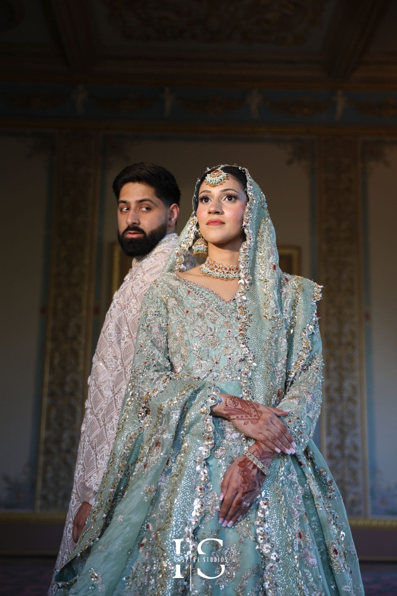 Couple portrait from a Pakistani wedding at Hylands House in Chelmsford.