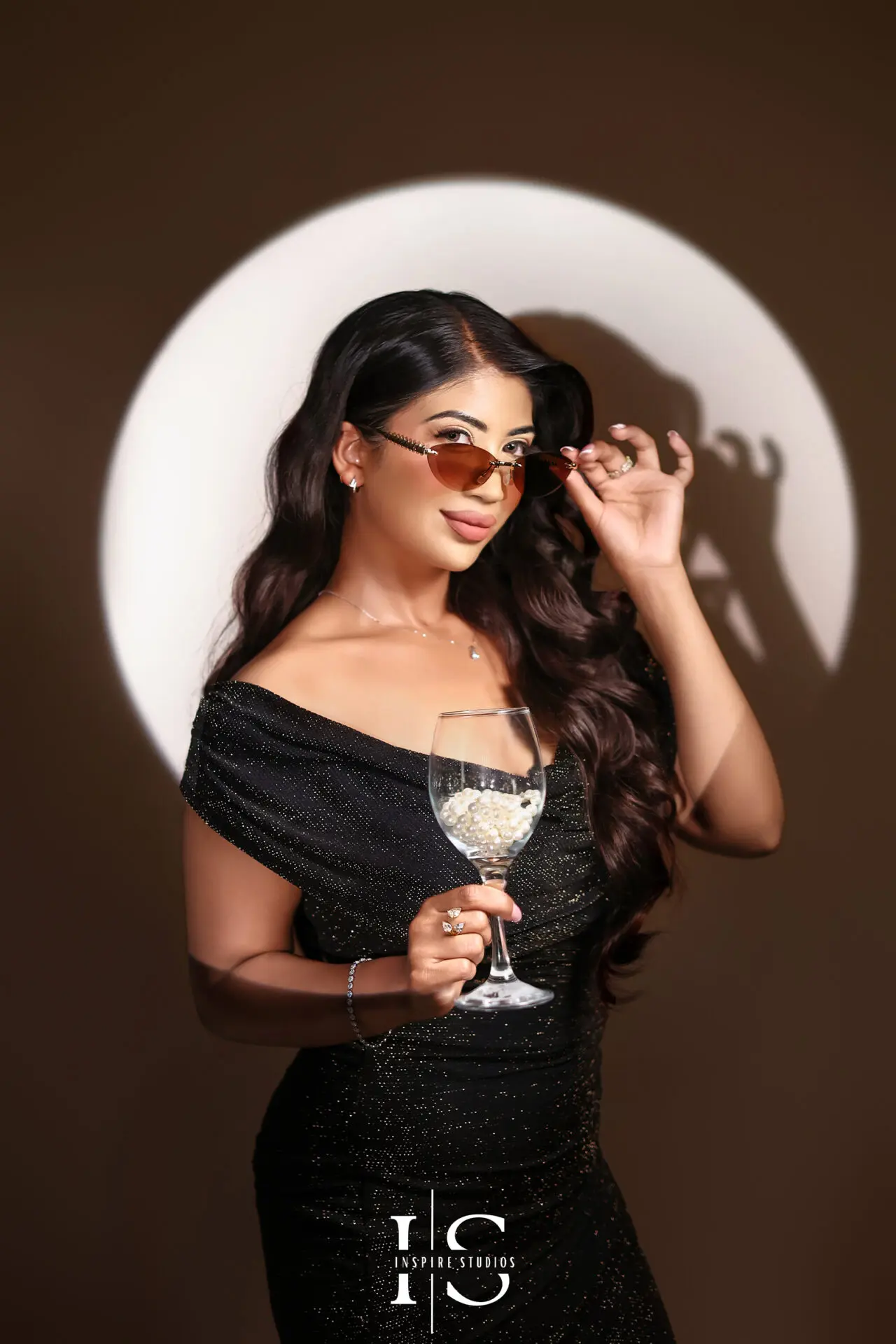 Birthday studio photoshoot with spotlight projection in London featuring a creative birthday portrait setup.