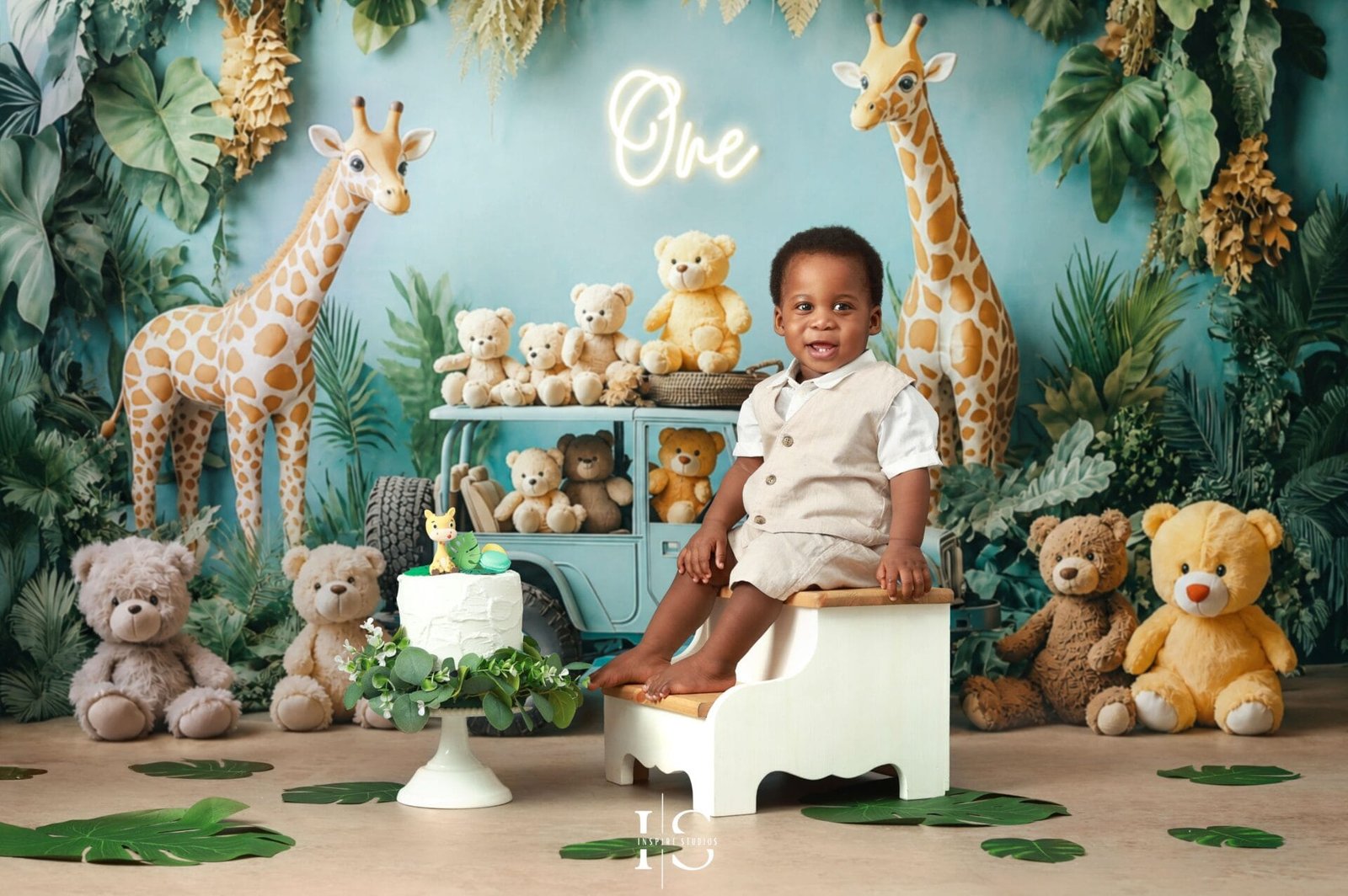 Safari themed first birthday baby boy photoshoot ideas in London