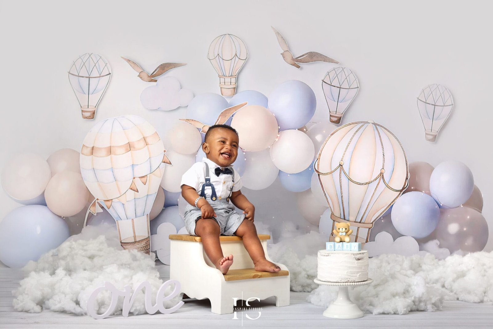 First birthday boy hot air balloon themed photoshoot in London