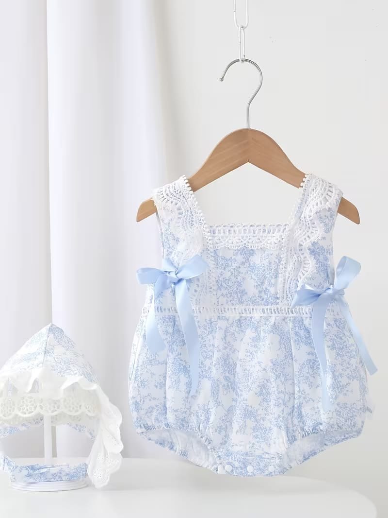 Blue floral dress for a 1 year old girl photoshoot at a London photography studio.