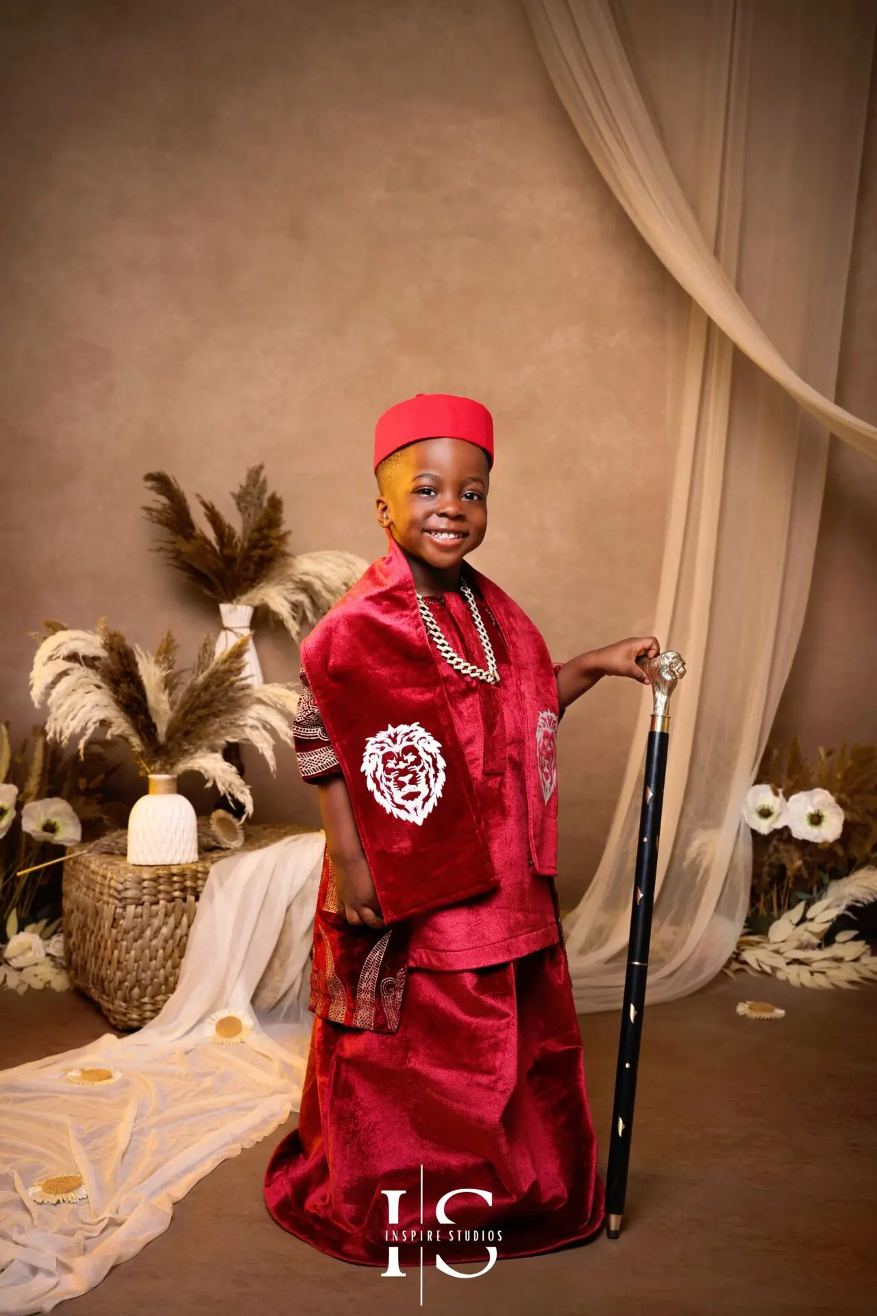 Child birthday photoshoot with traditional African theme at an East London studio.