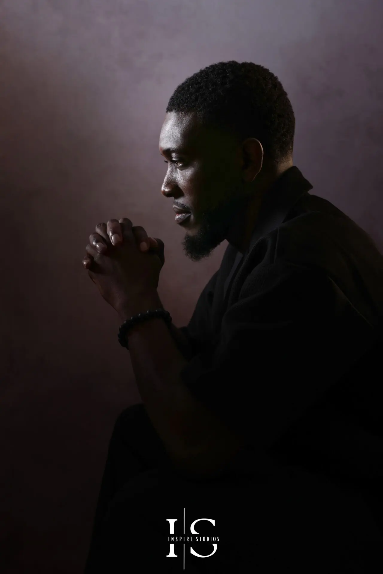 Editorial-style men's cover portrait photographed during a professional London studio session.