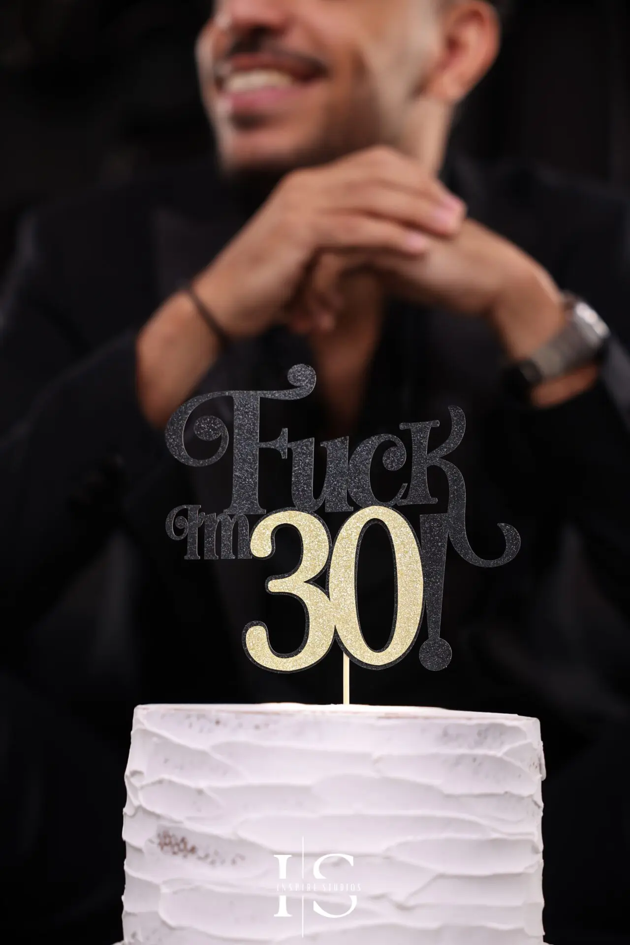 Men's 30th birthday studio portrait taken during a professional birthday photoshoot in London.